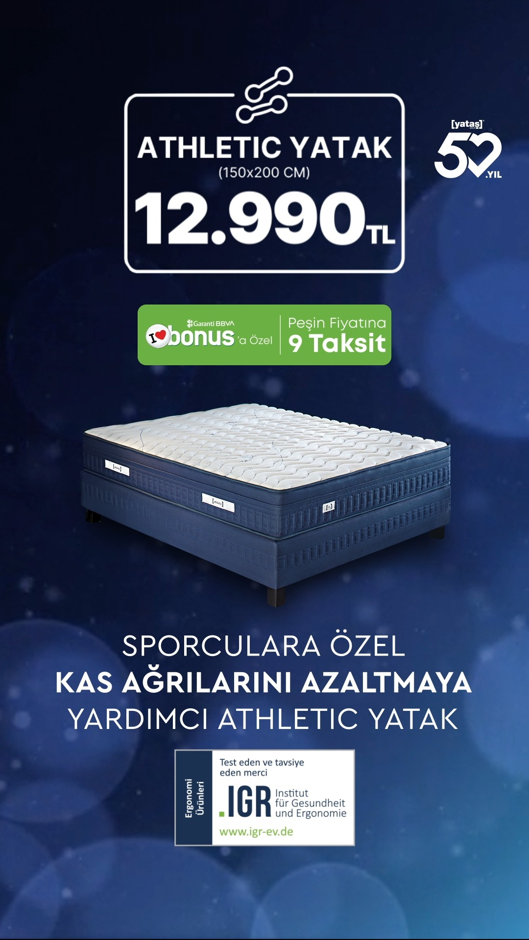 Alman IGR Sağlık ve Ergonomi Sertifikalı Yataş Çift Kişilik Athletic Y