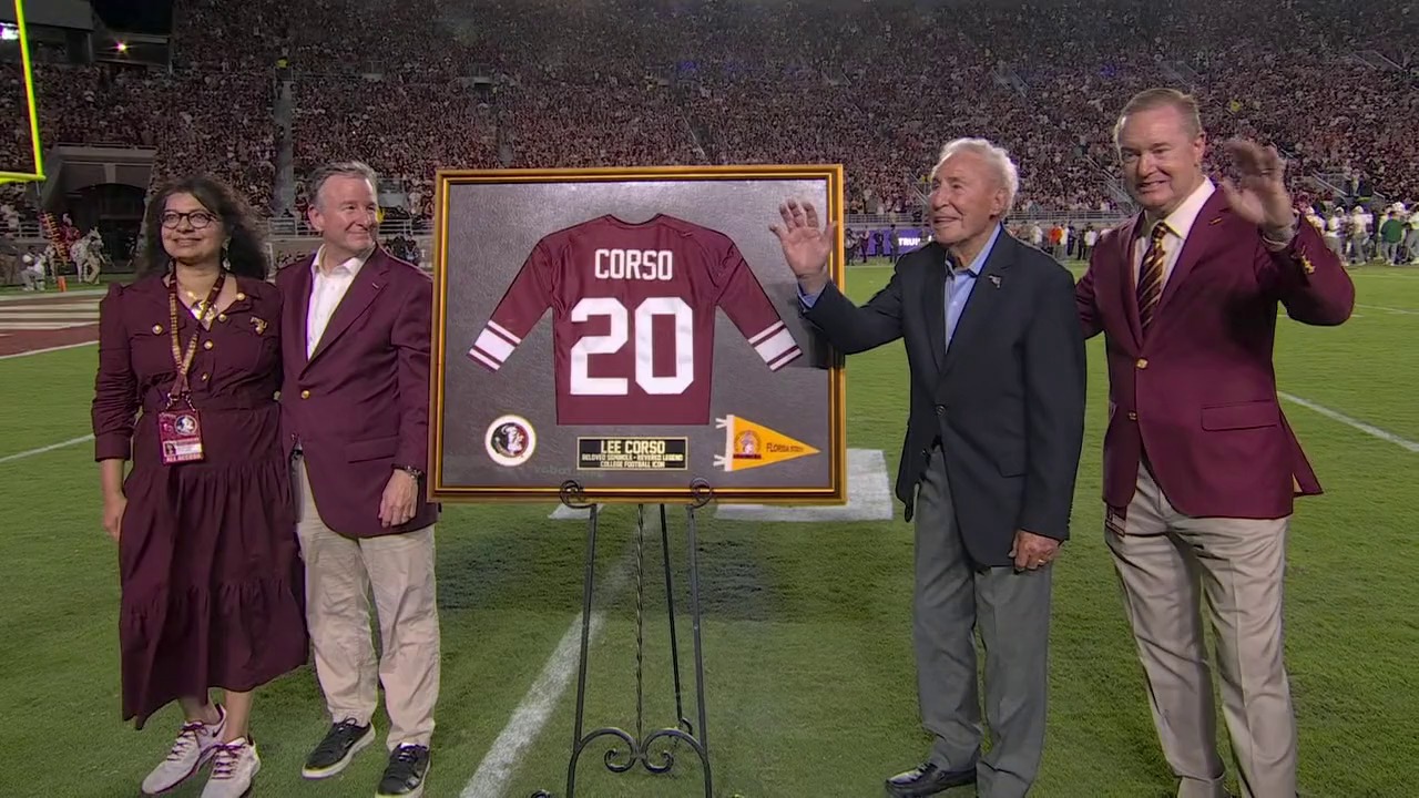 fsu jersey dress Lee Corso was presented with a replica of his old Florida State Seminoles Football at Miami-FSU ❤️ | ESPN vt::Tops::Occasion::Casual