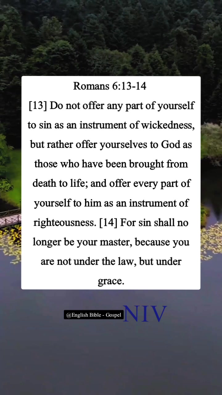 Romans 6:13-14 [13] Do not offer any part of yourself to sin as an ...