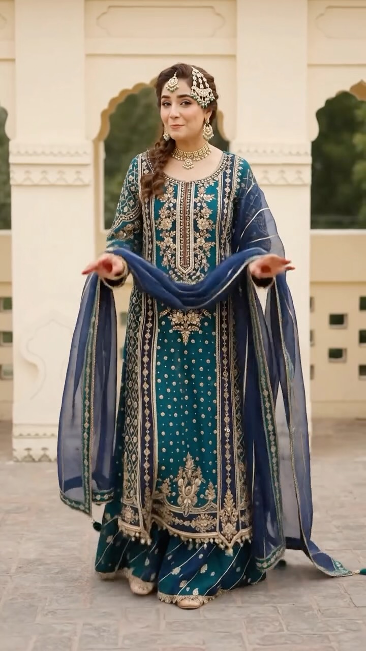 ✨ MARIA B — BEGUM JAHANARA ✨, A truly royal teal ensemble featuring intricate embroidery and a luxurious navy dupatta. Perfect for weddings, mehndi events and grand festive occasions., 💚 Elegant. 