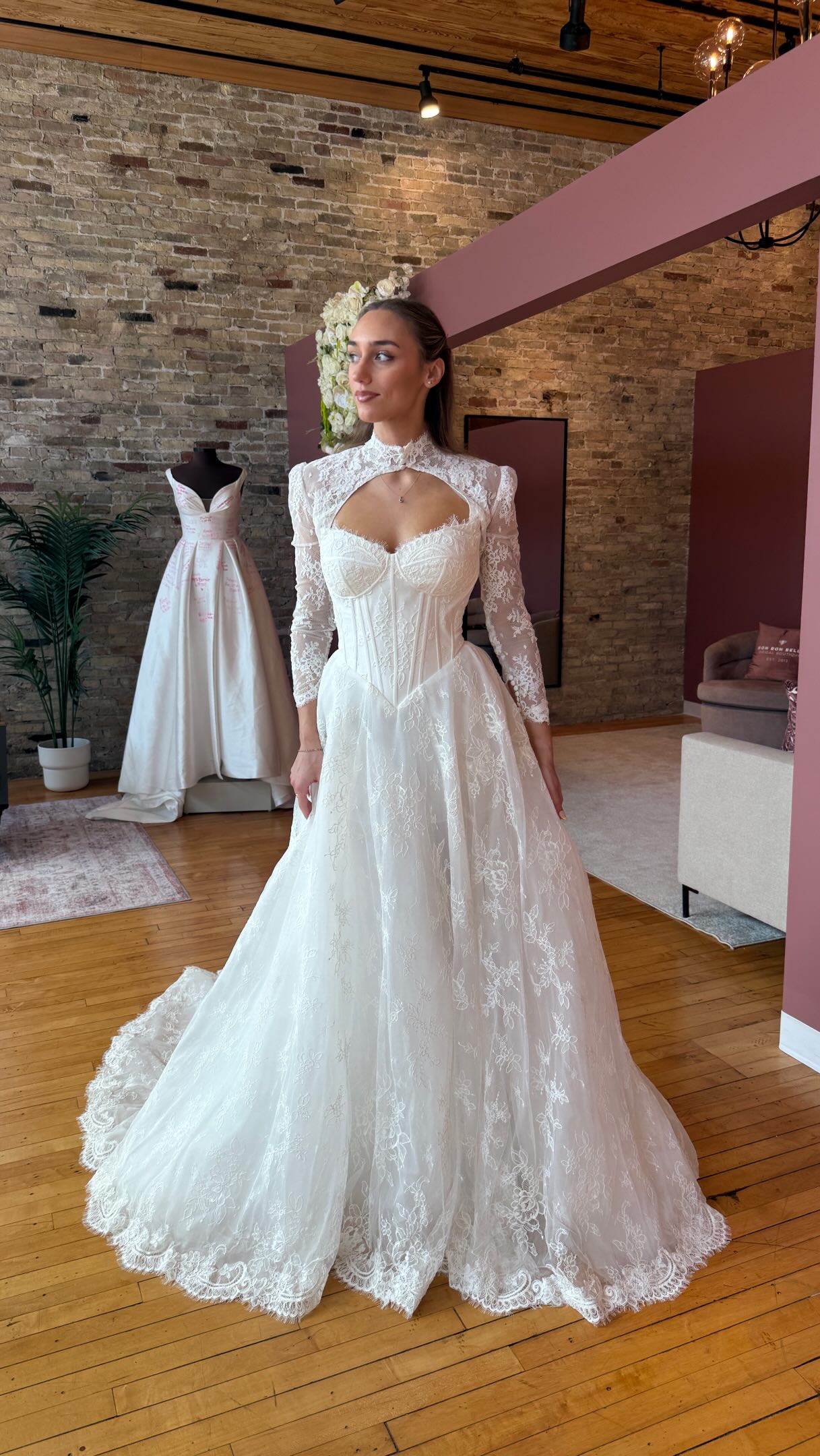 Opal Lace Gothic Wedding Gown with Bolero at Bon Bon Belle Bridal
