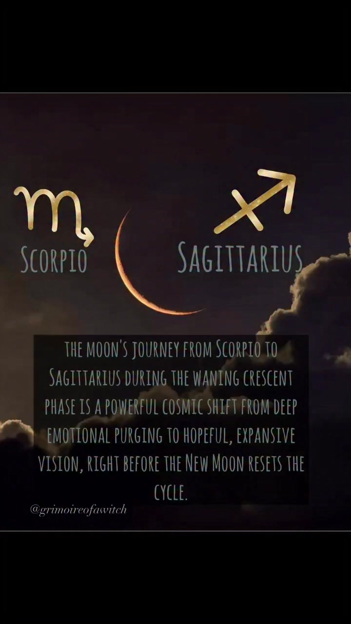 🌙The waning crescent moon transitions from Scorpio to Sagittarius as it ...