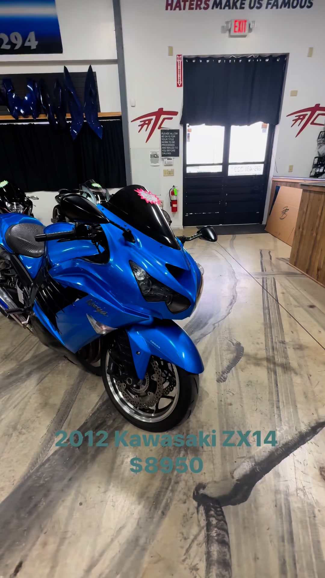 2007 stretched Kawasaki Ninja ZX-14. 37,000 miles. Asking $6,999
