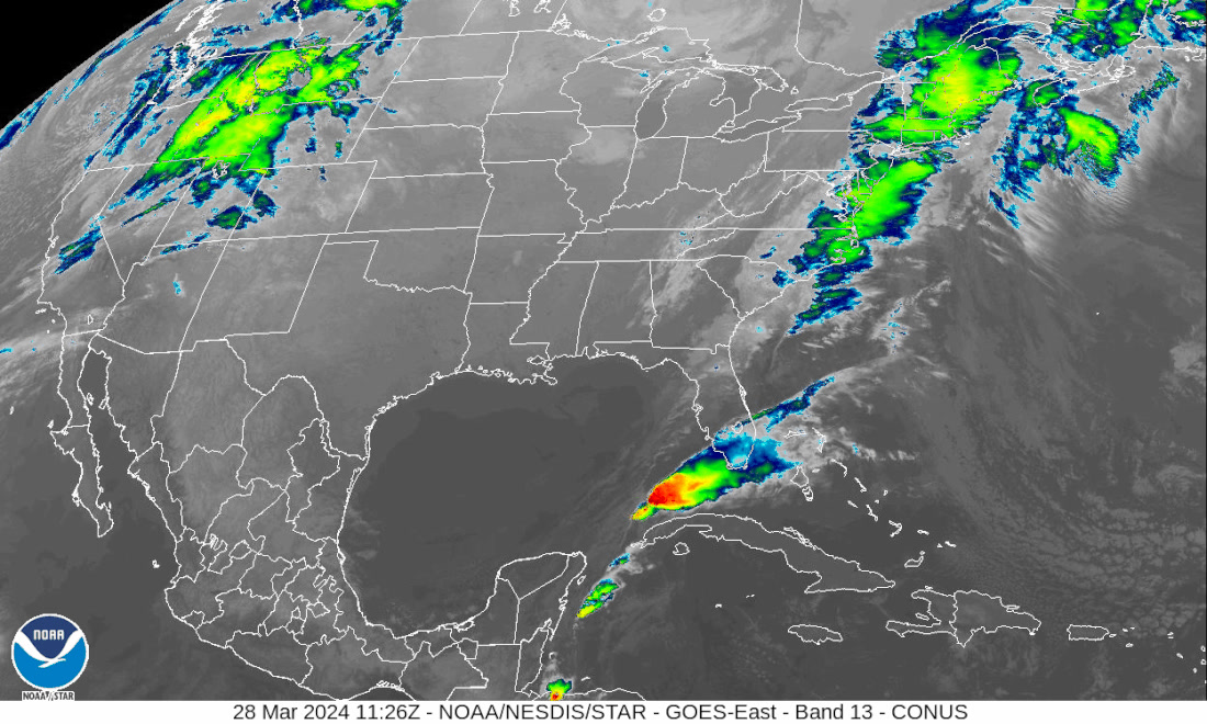 Infrared imagery via NOAA's GOES East satellite is tracking the weather ...