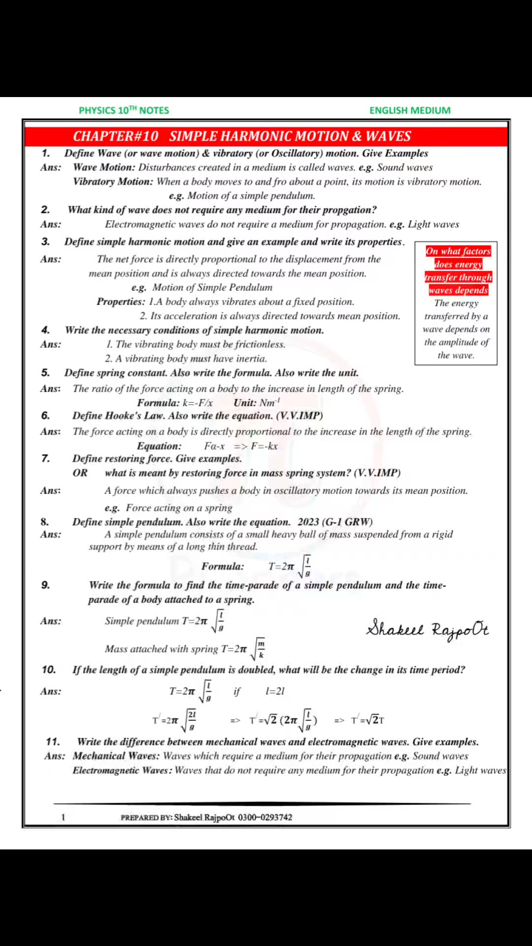 10th Class Physics | Complete Notes #highlights2025 #fbpost2025 # ...