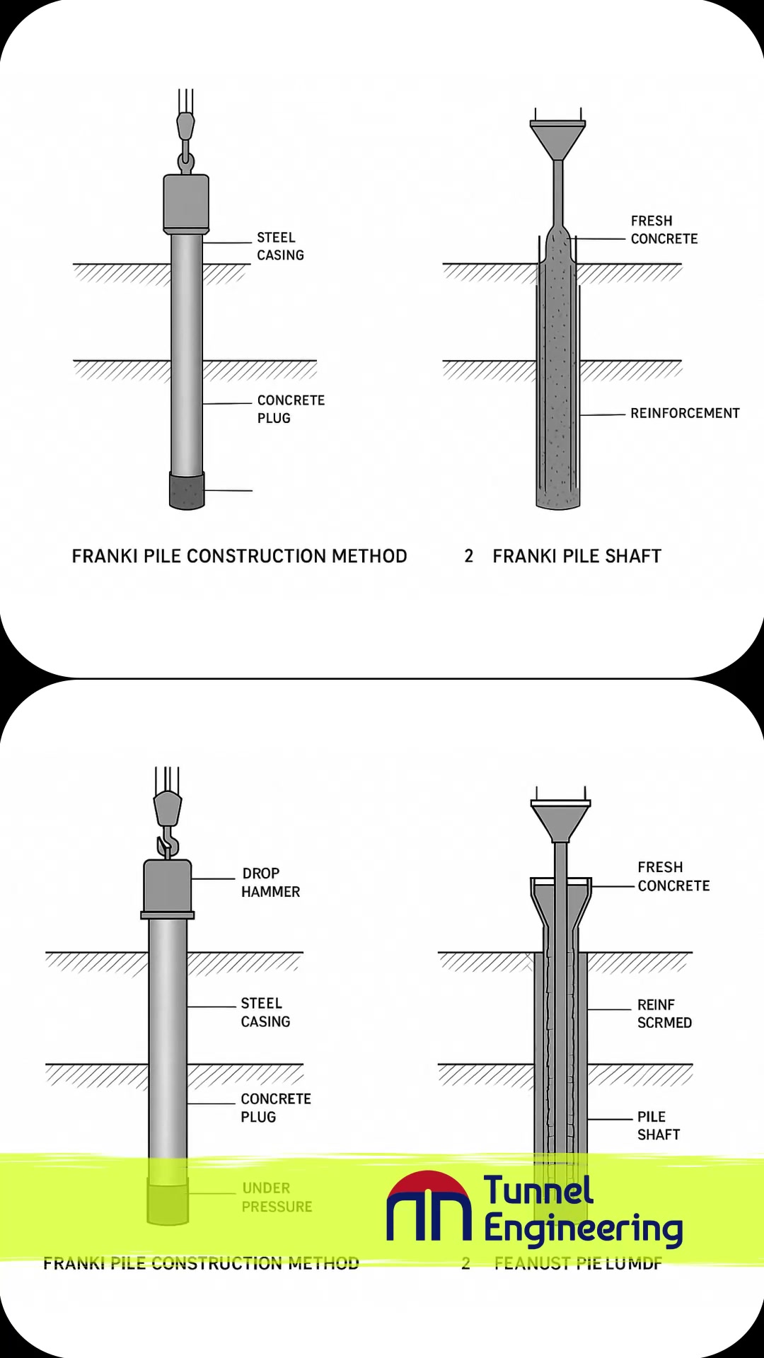 These diagrams illustrate how the Franki pile technique forms a dense ...