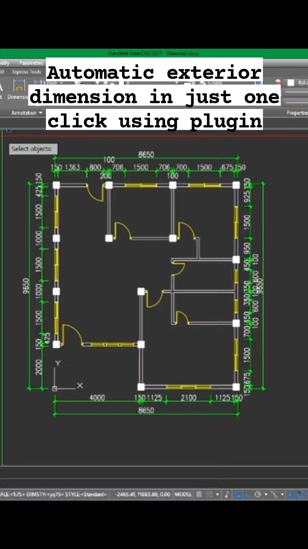 Automatic exterior dimension in just one click using yqarch plugin 😍 ️ ...