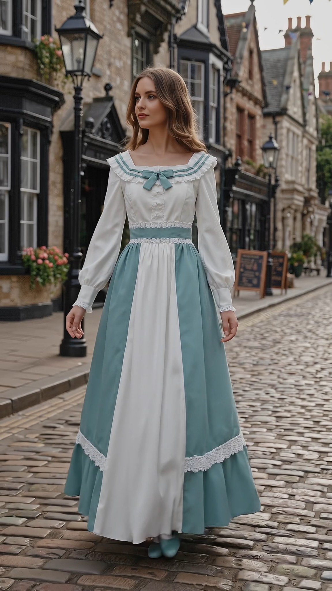 ladies empire line dress Regency Victorian For Women Victorian Regency Dress For Women – Waist Gown With Puff Sleeves, Gloves & Necklace Included dance dresses 8th grade