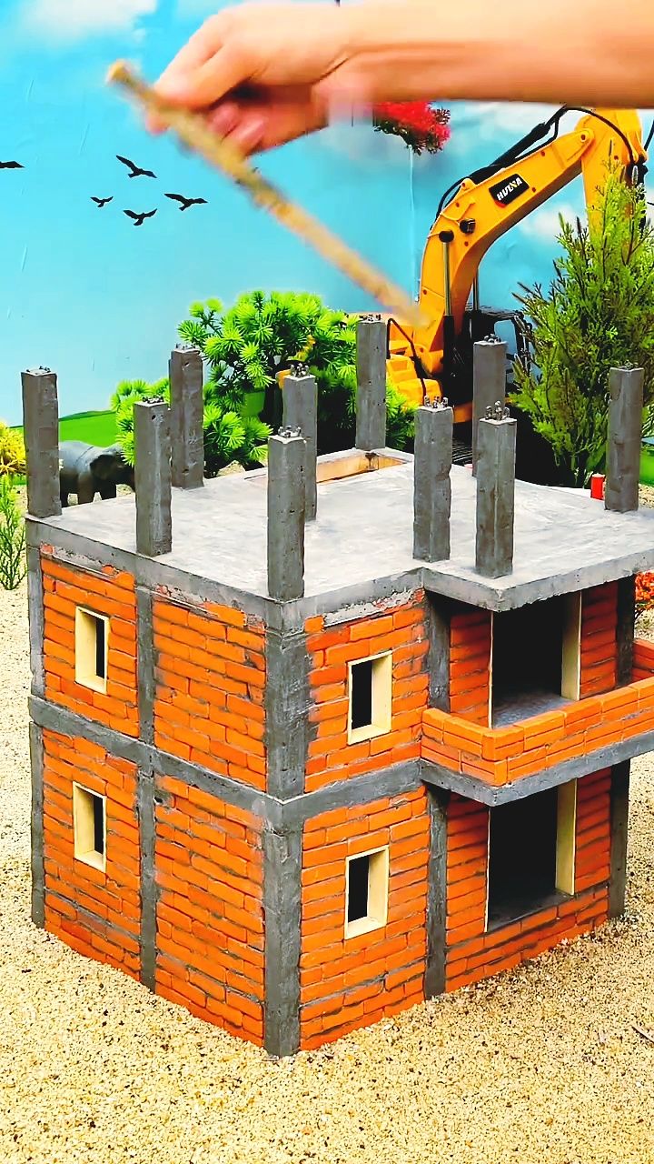 Building a mini pool villa with tiny bricks and concrete 🪚🛠️🏠#minature ...