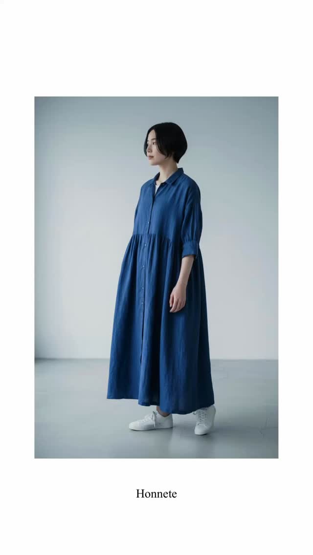 nnnnnnnnn 【Honnete】オネット lady's Open Collar Gathered Dress