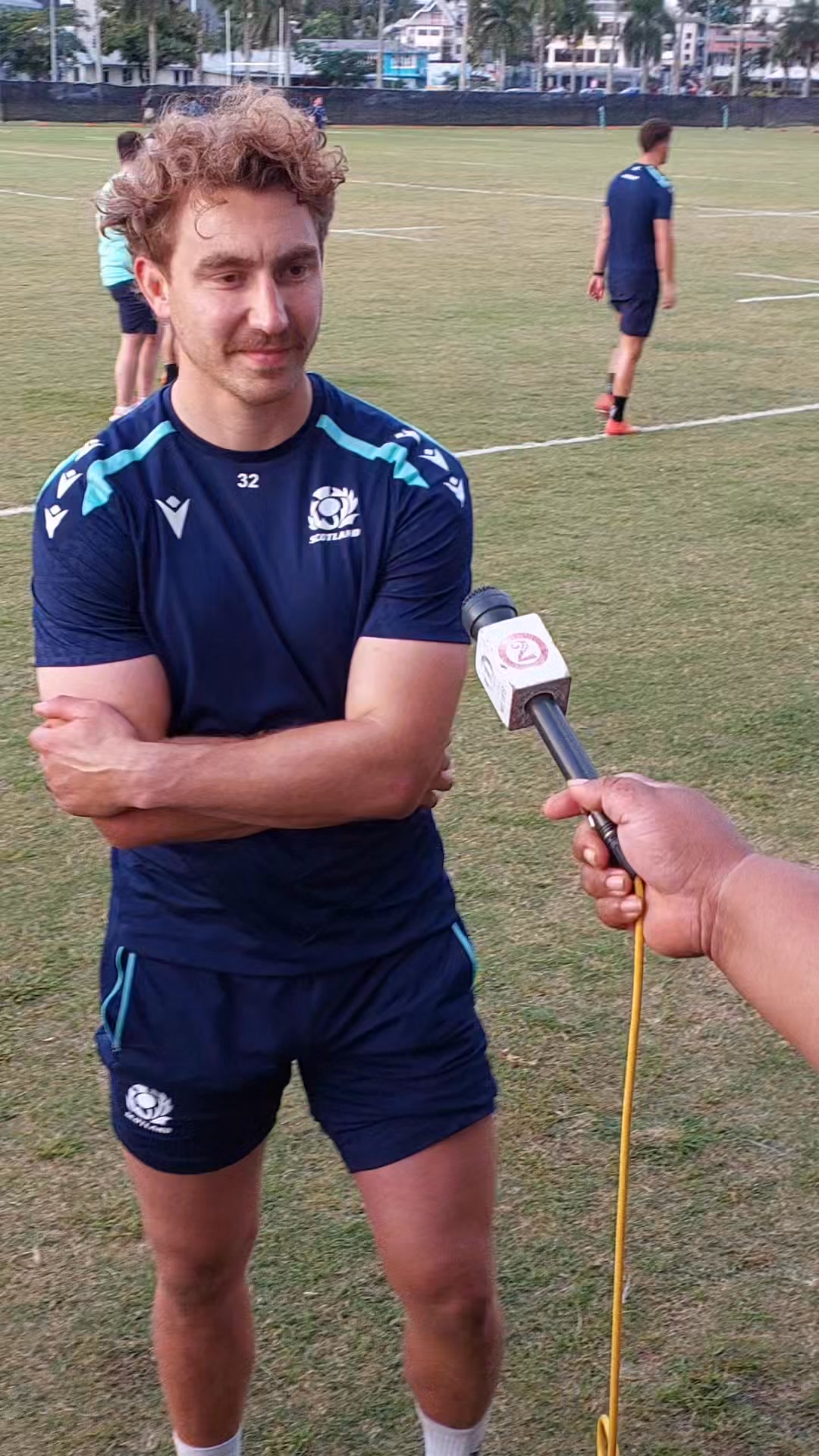 Experienced Scottish flanker Jamie Ritchie talks to the press after ...