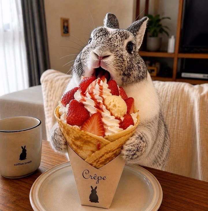 クレープ🍓 ⁡ #うさぎとの暮らし #うさぎ #うさぎ好き #クレープ