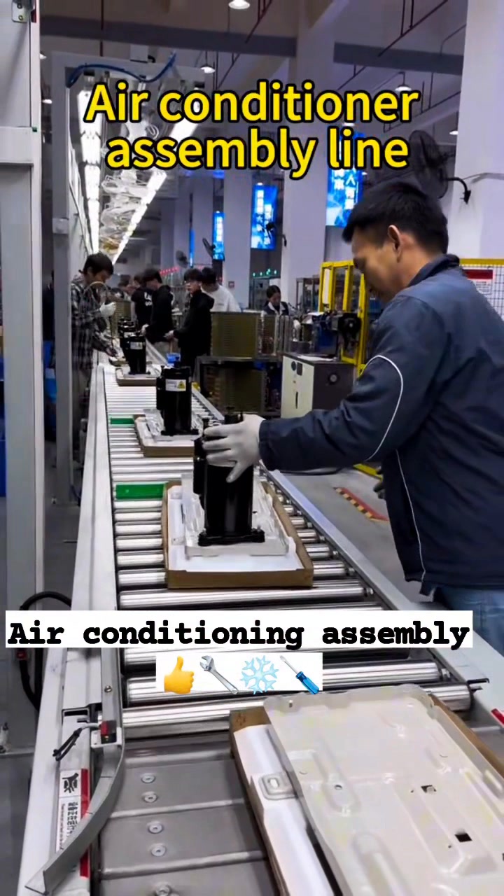 Air conditioning assembly line👍🔧🪛 ️ ️ #Airconditionerline #accabinet ...
