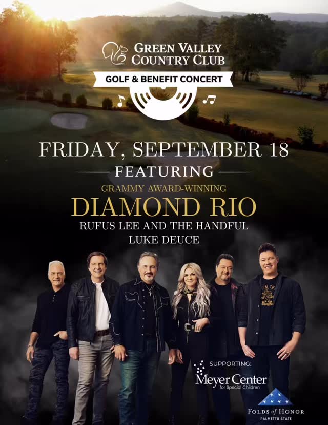 We’re excited to announce that Grammy Award-winning Diamond Rio is coming to Green Valley Country Club, joined by special guests Rufus Lee and The Handful and Luke Deuce for our Golf & Benefit Concert 