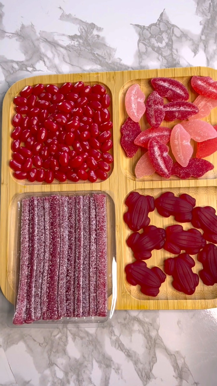 Red Candy Platter ️🍭🍬 #foryouシ #satisfying #unwrapping #asmr #candy # ...