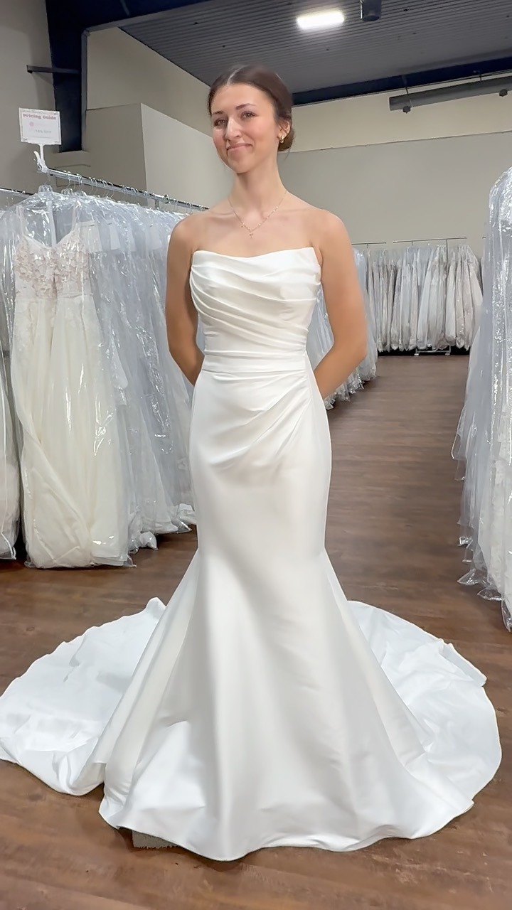 bridesmaid dresses sioux falls sd Simple never looked so stunning. 🤍✨, Meet #A3326, a sleek bridal look packed with gorgeous ruching, structured details, and elegant pleating that gives this gown the perfect amount of dimension. Color:Black/Off White YKK zipper for security. kitchen pro Cinched Pleated Waist Detail