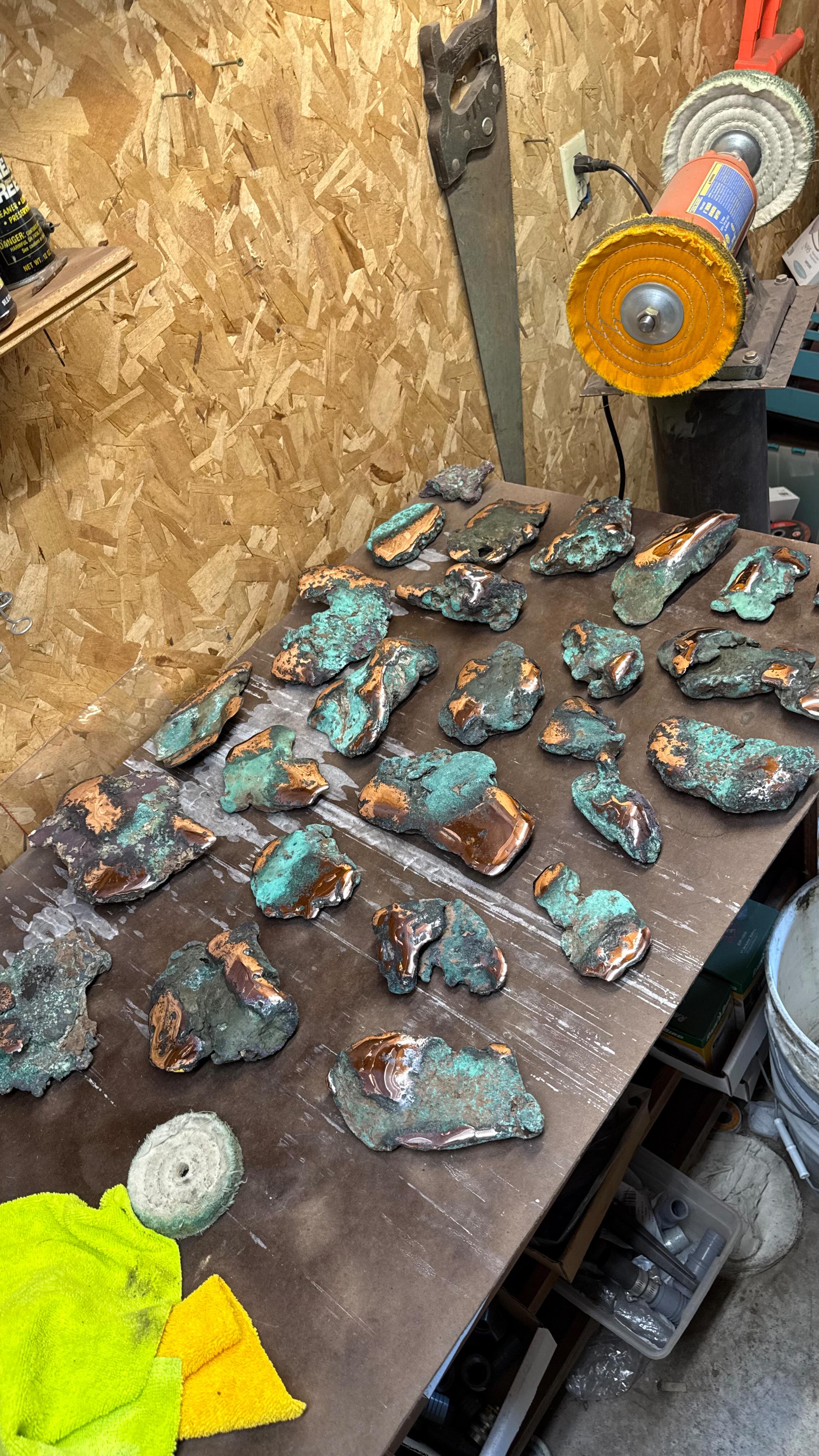 Grinding and buffing some of our float copper that we find with metal ...