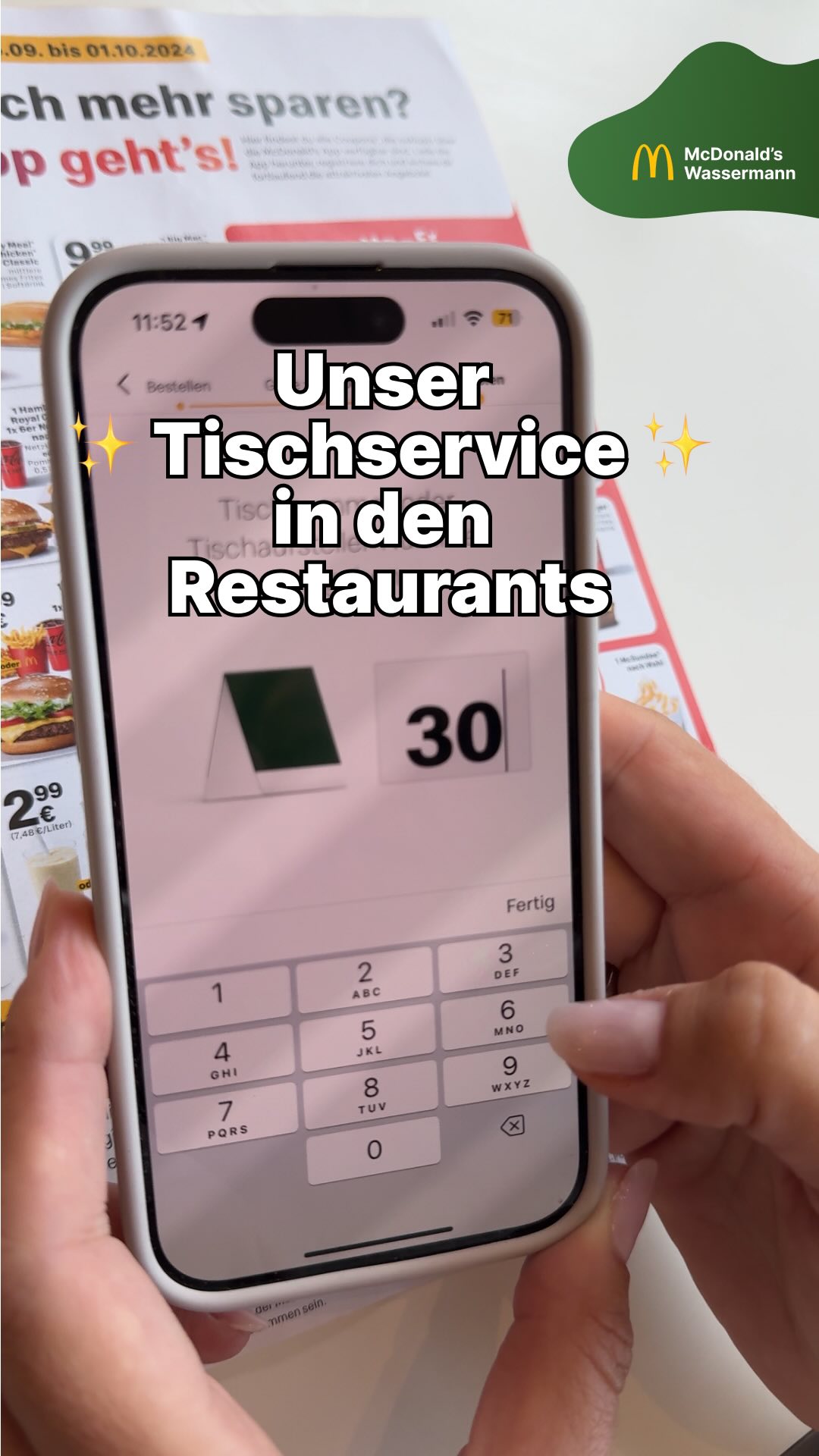 Tischservice bei McDonald’s – ganz bequem! 🍔🍟 , Sucht euch einfach euren Lieblingsplatz aus, bestellt bequem per McDonald’s App und bezahlt direkt online! Gebt die Tischnummer ein und wir bringen eure