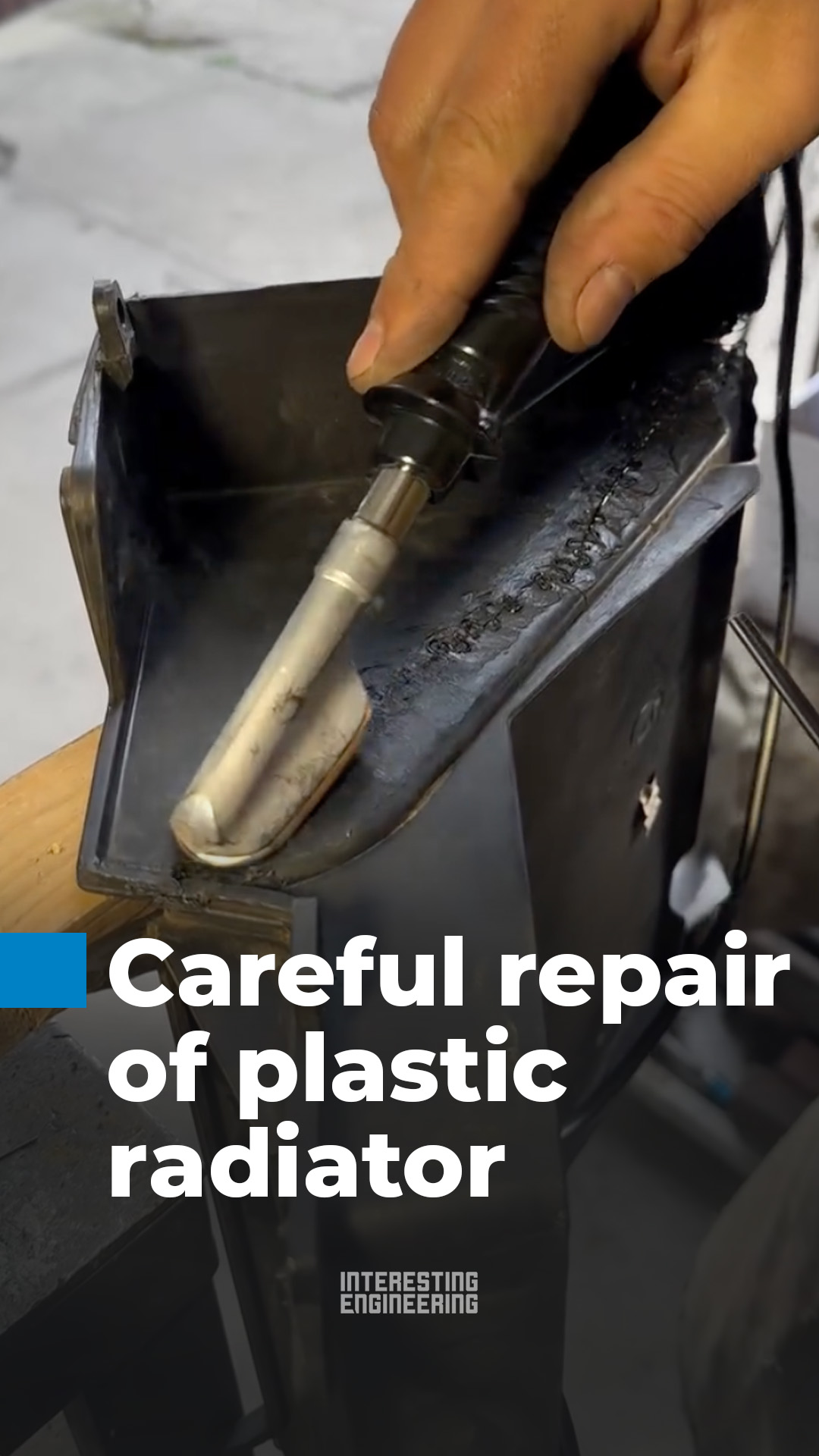 Plastic welding restores a cracked cabin heater radiator by fusing ...