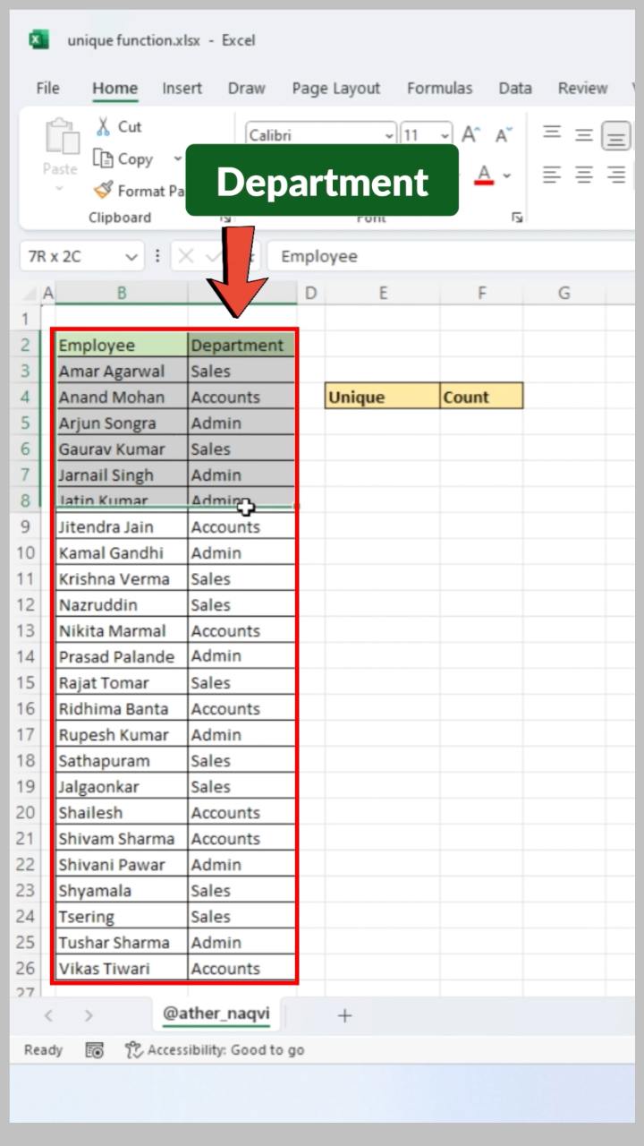Count employees in each department in seconds using UNIQUE function ⚡ ...