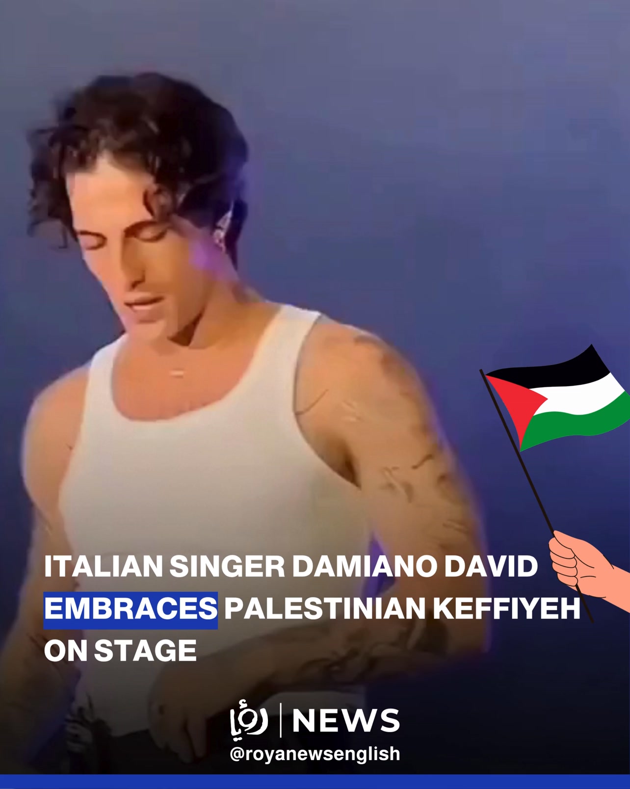 Italian singer Damiano David embraced a Palestinian keffiyeh handed to ...