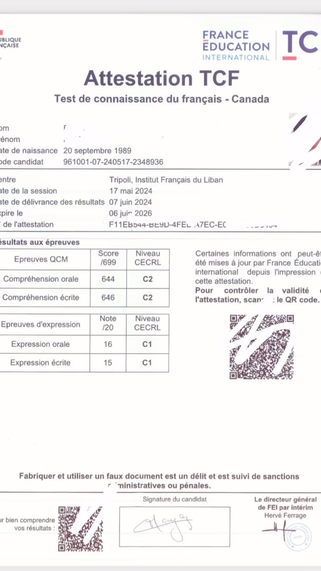 Félicitations à ces apprenants pour leurs excellents résultats au TCF ...