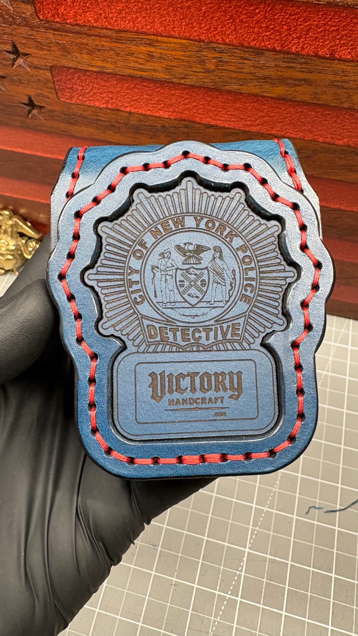 NYPD Detective VH Badge Holder in blue, with red thread and ESU