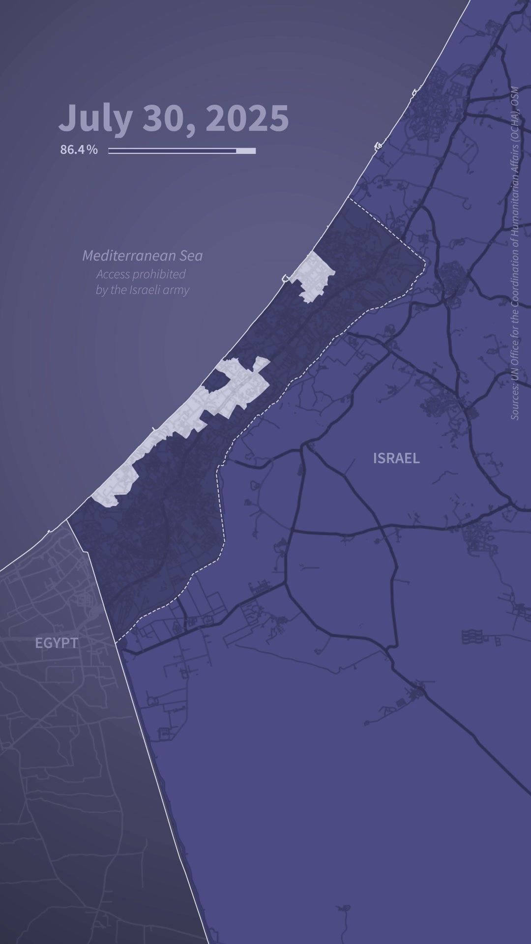 Animated map showing the part of the Gaza Strip controlled by the ...