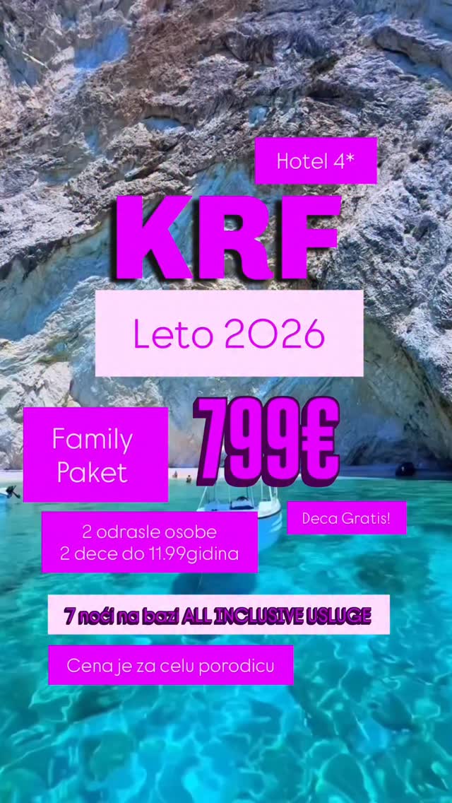 KRF leto 2026 Hotel :4* Primer perioda putovanja : 13.06.-20.06.2026 ...