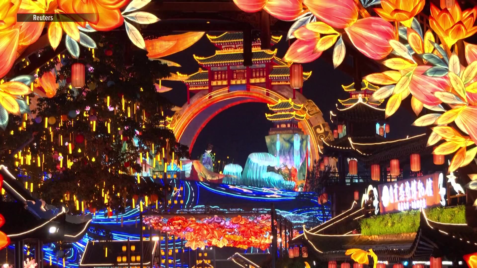 Chinese mythological beings and horses lit up a lantern festival in ...