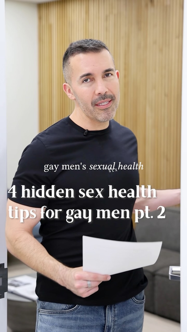 Four things about gay men’s sexual health that don’t get talked about enough:, 🔹 You can get infections from rimming., 🔹 Mixing poppers with ED medications like Viagra is dangerous and should never be