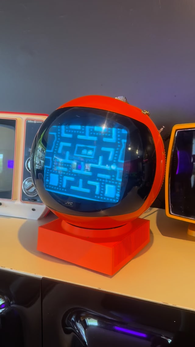 SOLD< JVC Videosphere in orange. Black & White CRT TV made in 1970