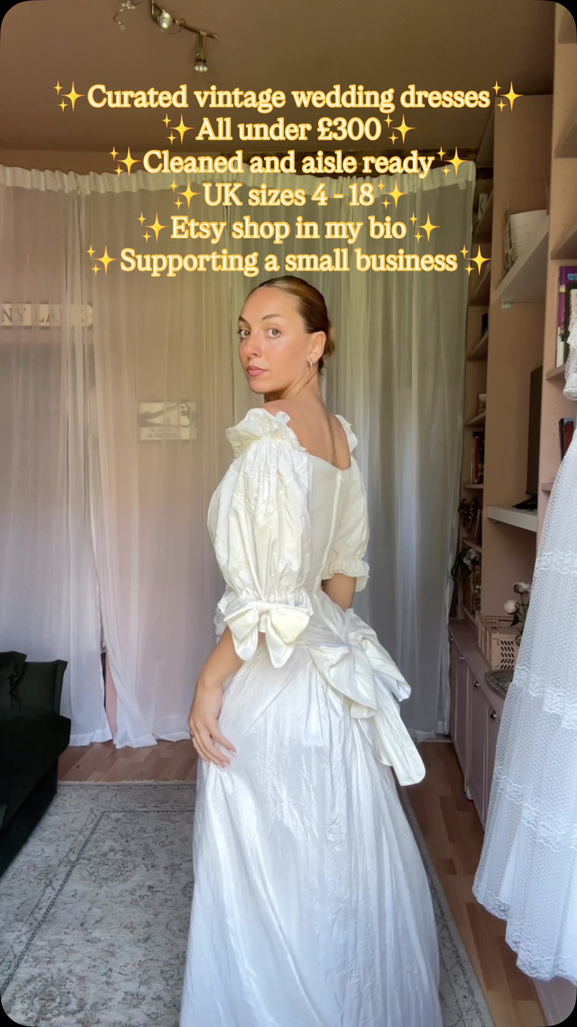 Calling all bride-to-be’s 💘 if you love one-of-a-kind vintage wedding dresses, full of character and history, check out my Etsy shop. P.s, I don’t think that first dress will last very long 🏰, 