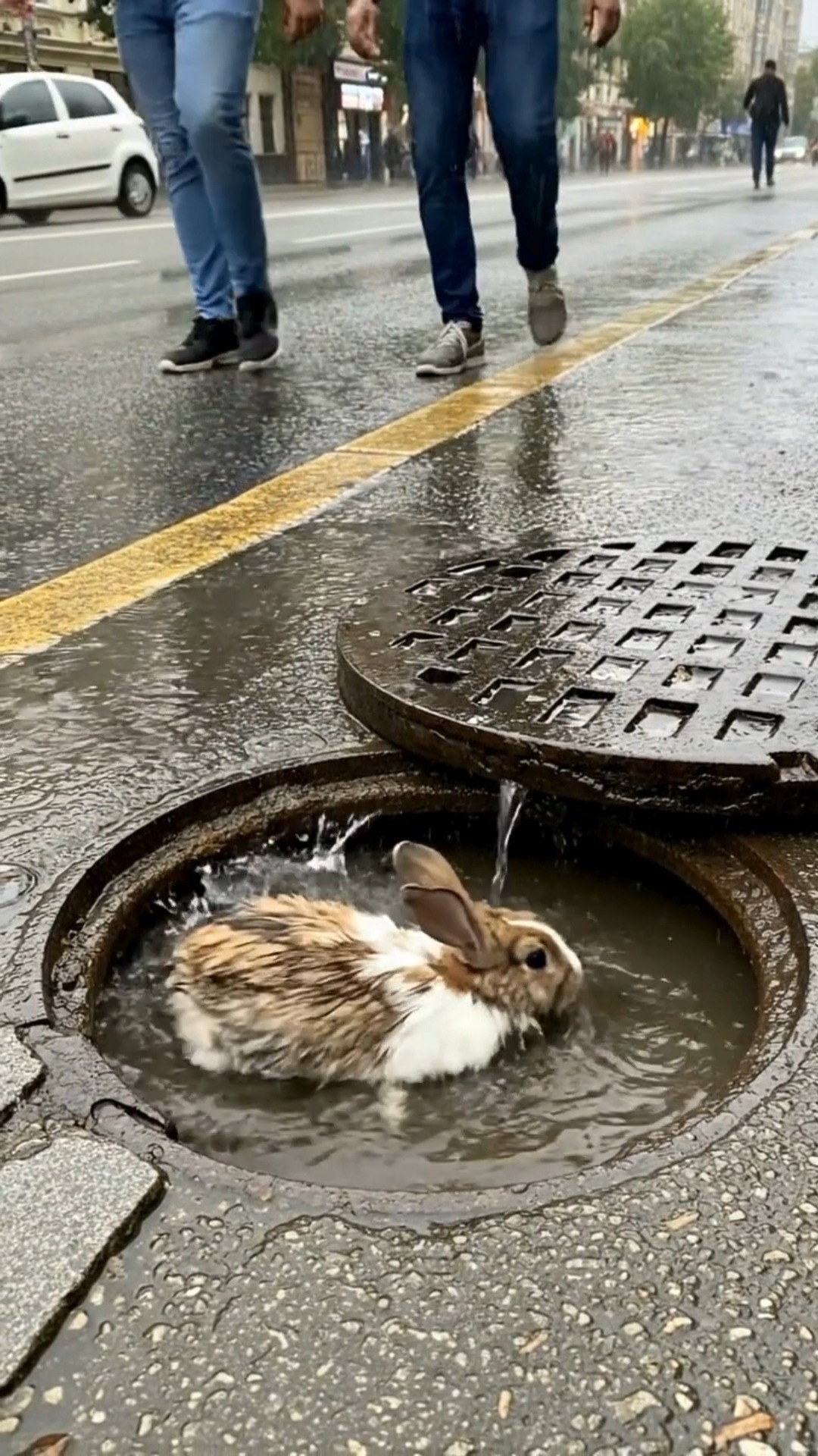 This baby rabbit was rescued from a dangerous roadside sewer during ...