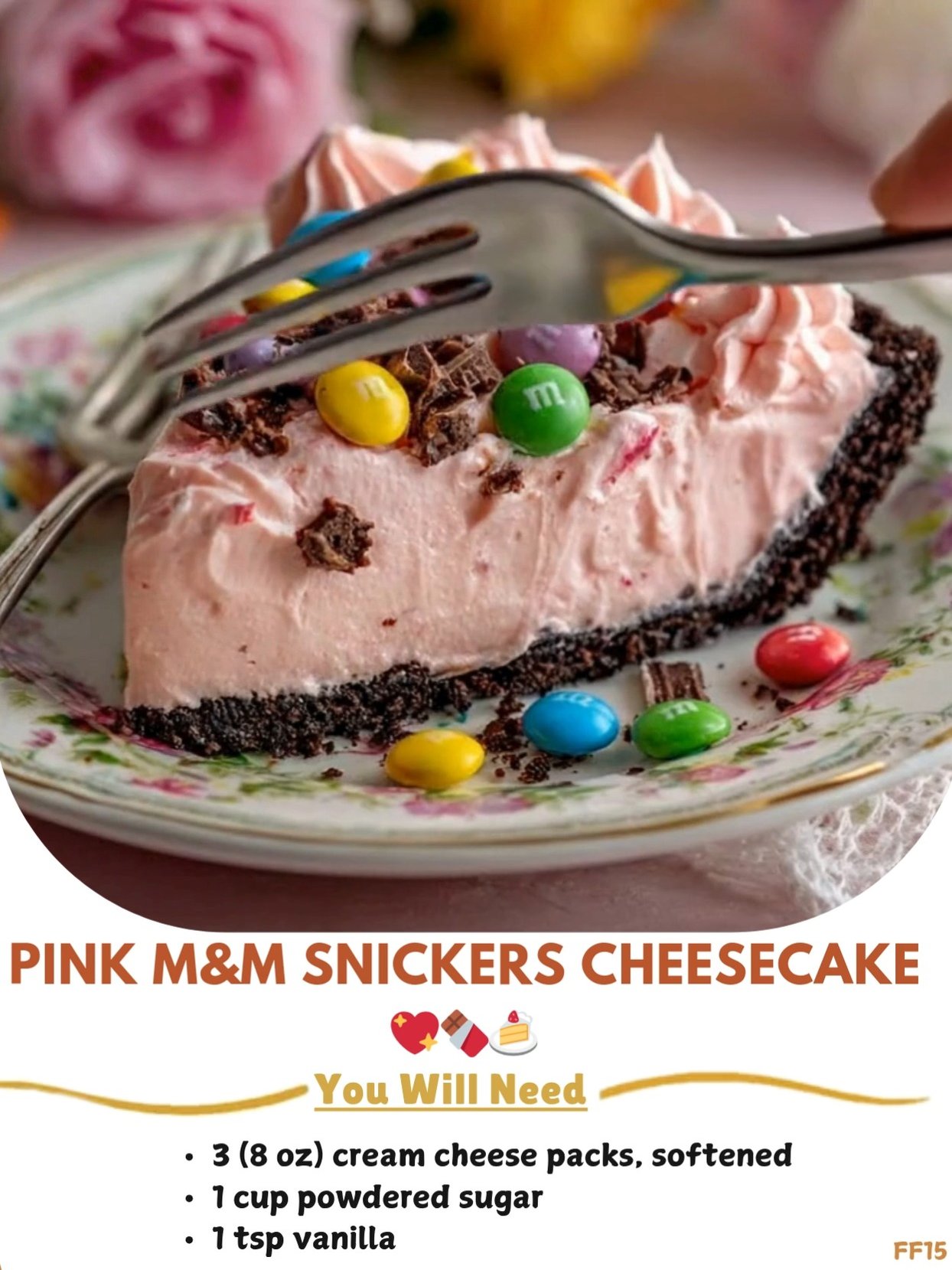 Pink 😘 M&M Snickers Cheesecake 💖🍫🍰 Creamy pink dessert with Snickers ...