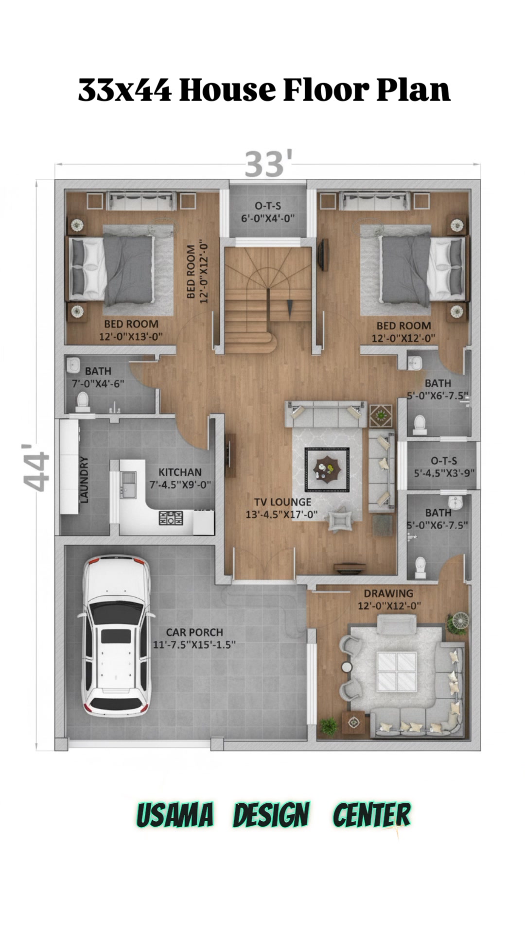 5 Marla House Floor Plan| 33x44 House plan #5marlahousedesign # ...