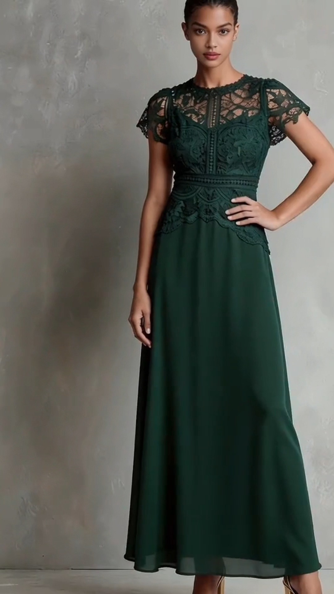 emerald green chiffon maxi dress Lace Formal Dress, 🔗 Comment 