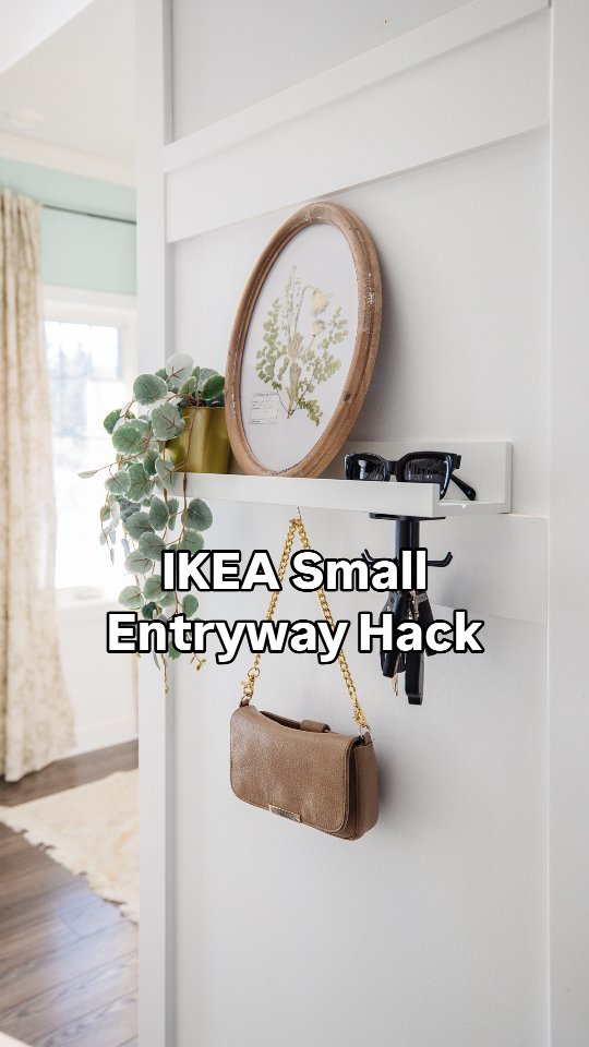 Struggling to keep your entryway clutter-free? Transform your small or narrow entry with this easy $10 IKEA MOSSLANDA picture ledge hack! , With a little creativity, this simple ledge becomes the