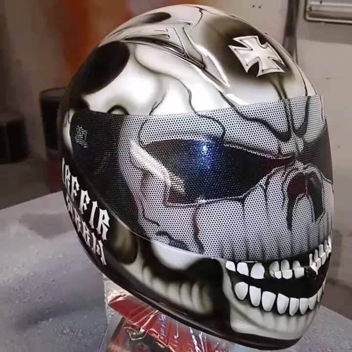 custom motorcycle helmet teeth Predator Ghost Rider Alien Helmet with Dreadl – Custom Airbrush Helmet New Race helmet for Tanner