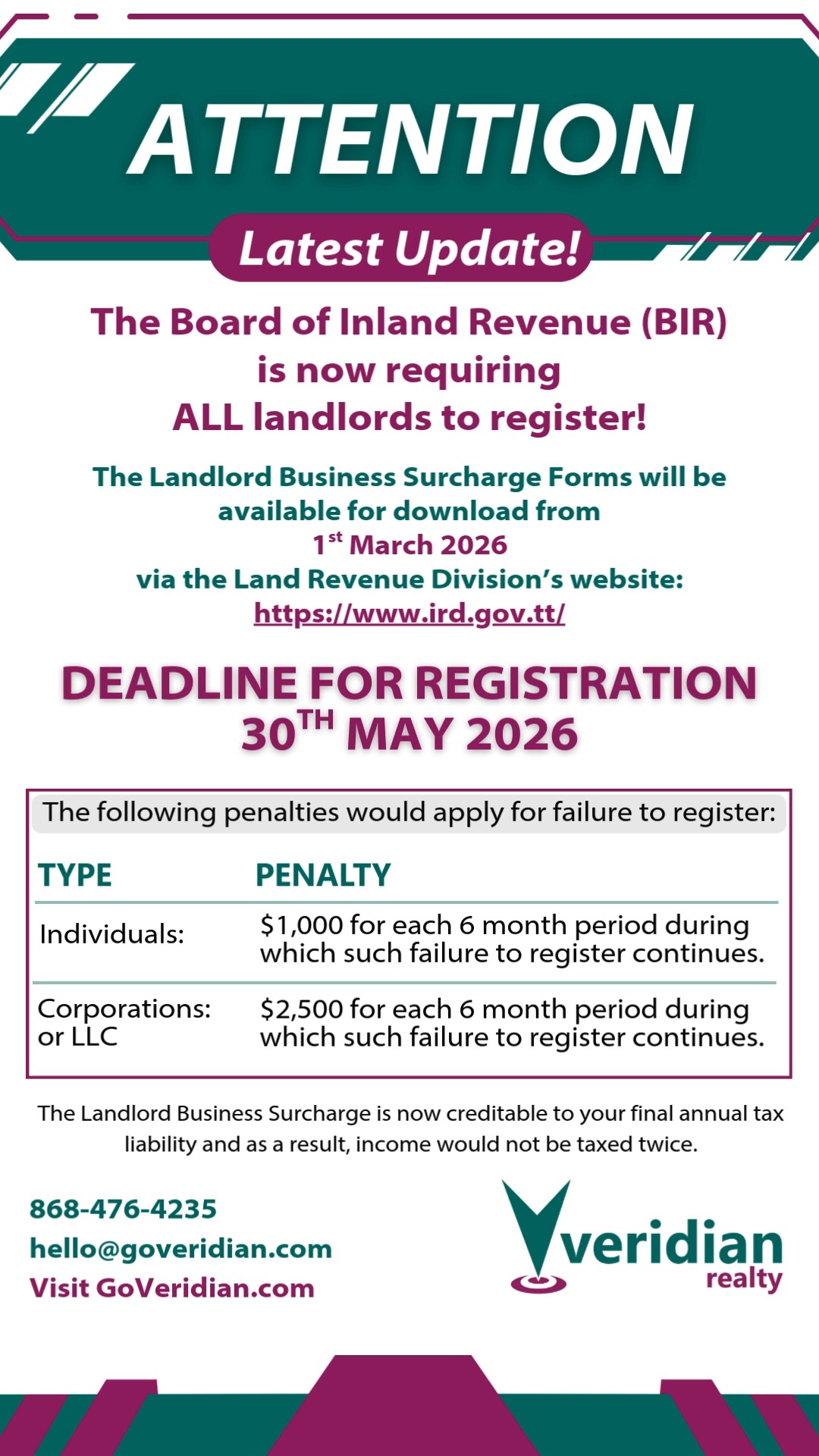 🚨 Attention Landlords! 🚨 The Board of Inland Revenue (BIR) now requires ...