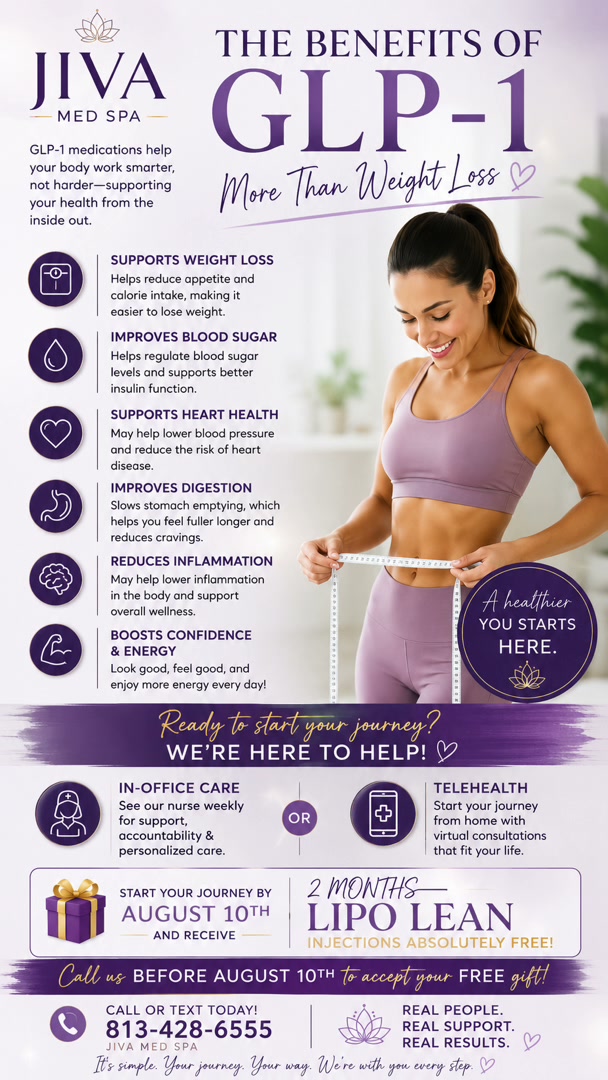 #GLP1WeightLoss, #WeightLossJourney, #JivaMedSpa, #HealthyLifestyle, #WesleyChapelMedSpa, ✨ Your weight loss journey starts with one decision—and we’re here to support you every step of the way. 💜, 