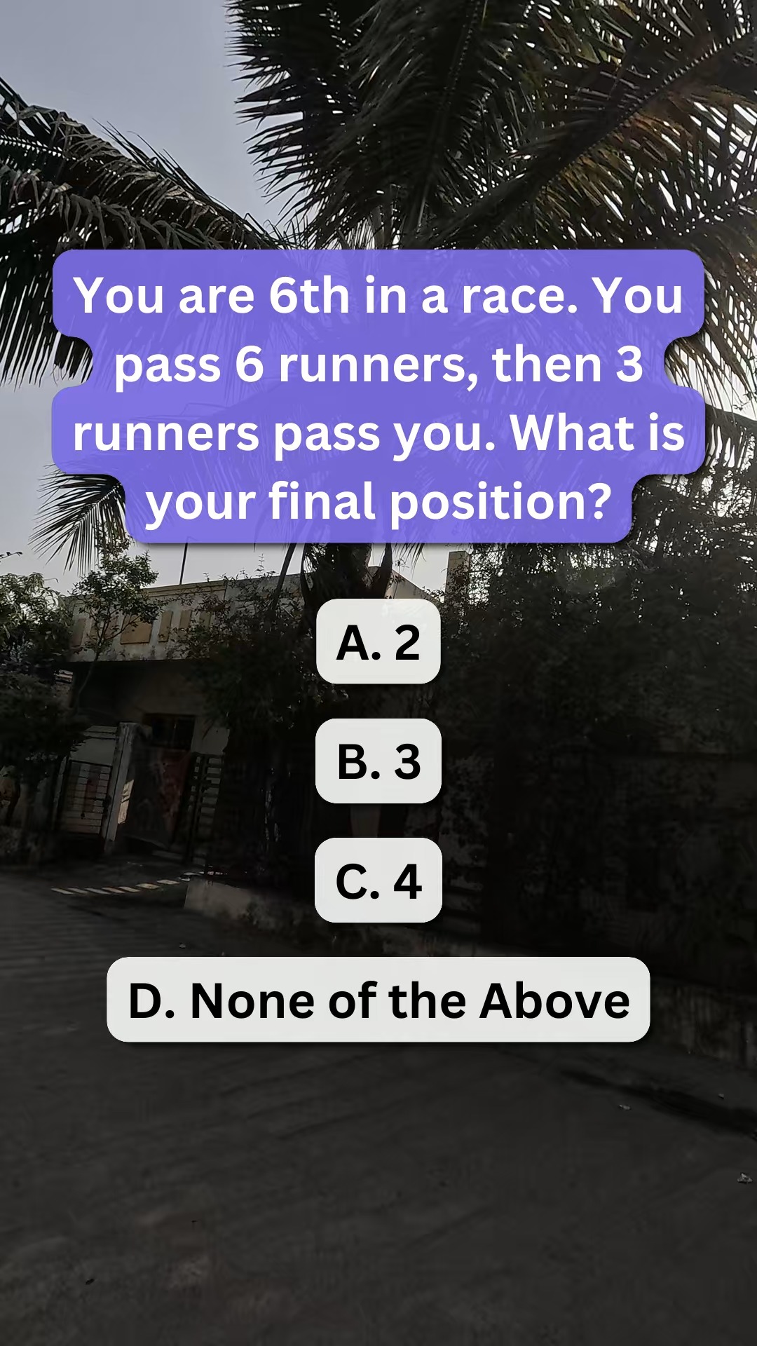 What is your final position if you are 6th in a race, pass 6 runners ...