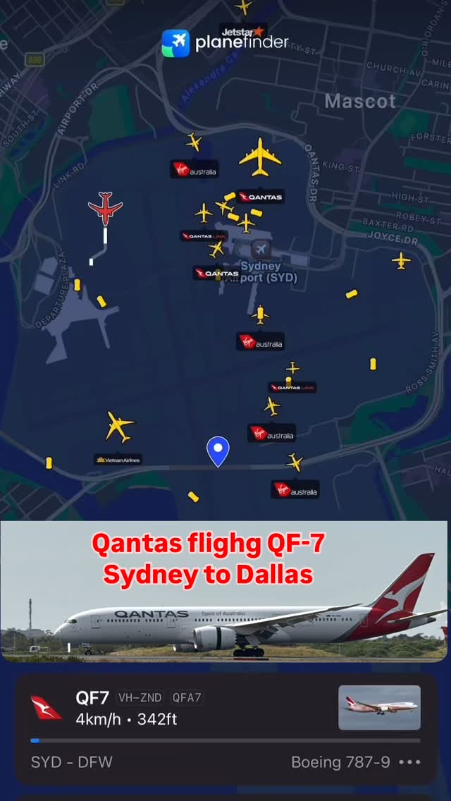 Qantas flight QF-7 Sydney Australia to Dallas USA. #qantas #qf7 #sydney ...