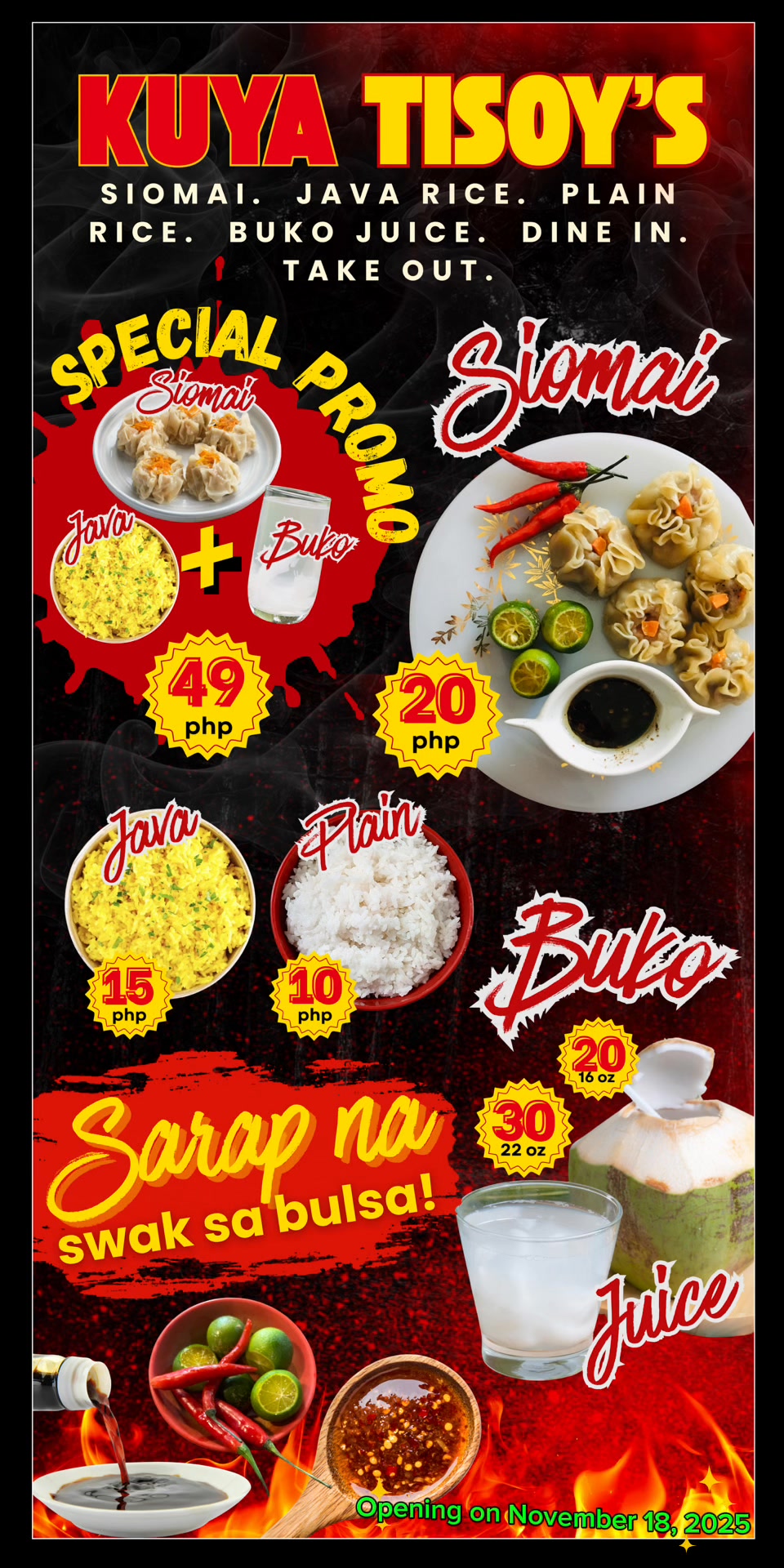 Kuya Tisoy’s Siomai. Java Rice. Buko | San Miguel