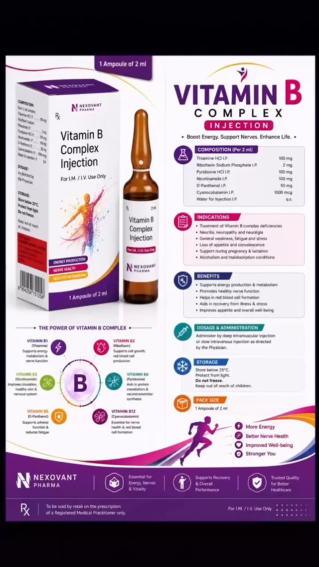 vitamin b1-b6-b12 with d-panthenol injection uses B COMPLEX Vitamin B Complex Injection I.P. Therapeutic Category: Vitamin & Nutritional Supplement Composition: Contains essential B-complex vitamins inc sheep and swine Size:100 mcg/ml - 1 box (10amp. x 1ml) Managing pernicious anaemia in hair-serum