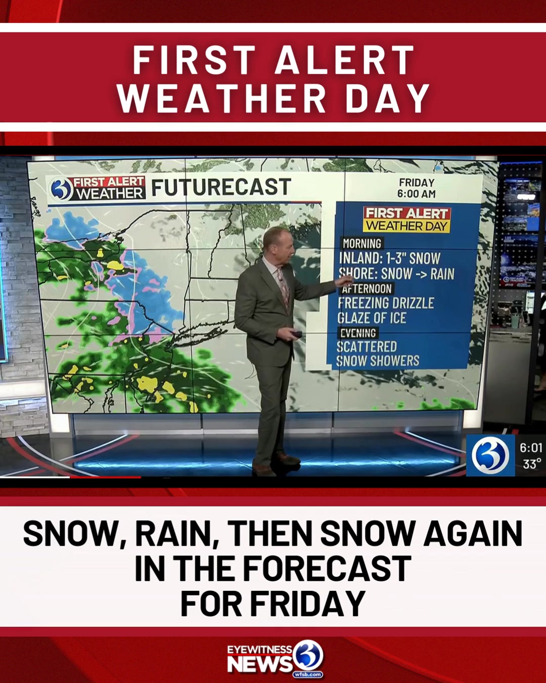 Friday is a #FirstAlertWeatherDay for snow, rain, and snow, says ...