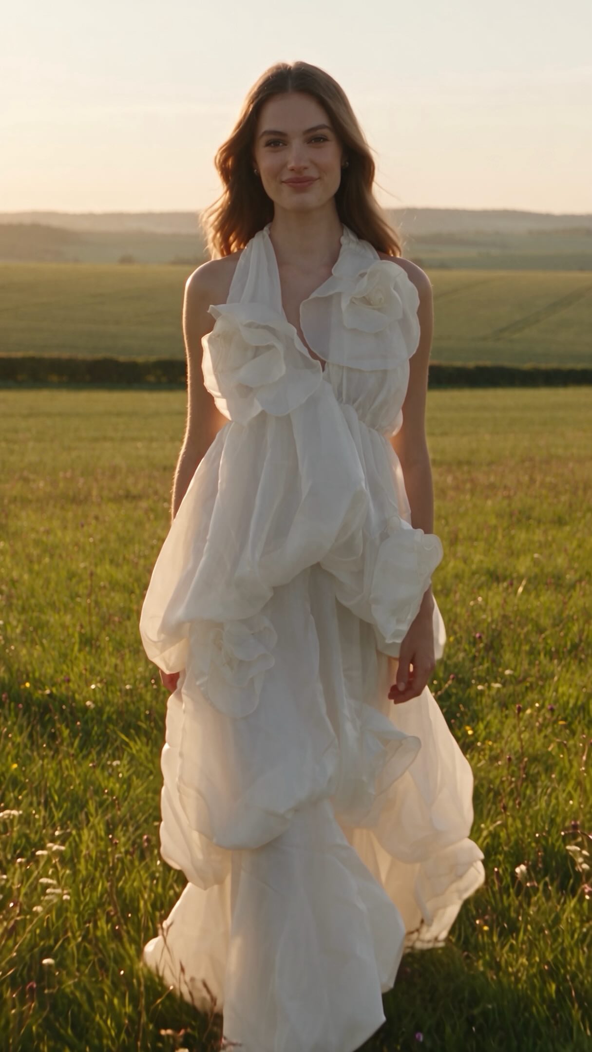 flowy light dresses Willow Maxi Dress: White Rosette Applique Dress for Summer flowy maxi dress