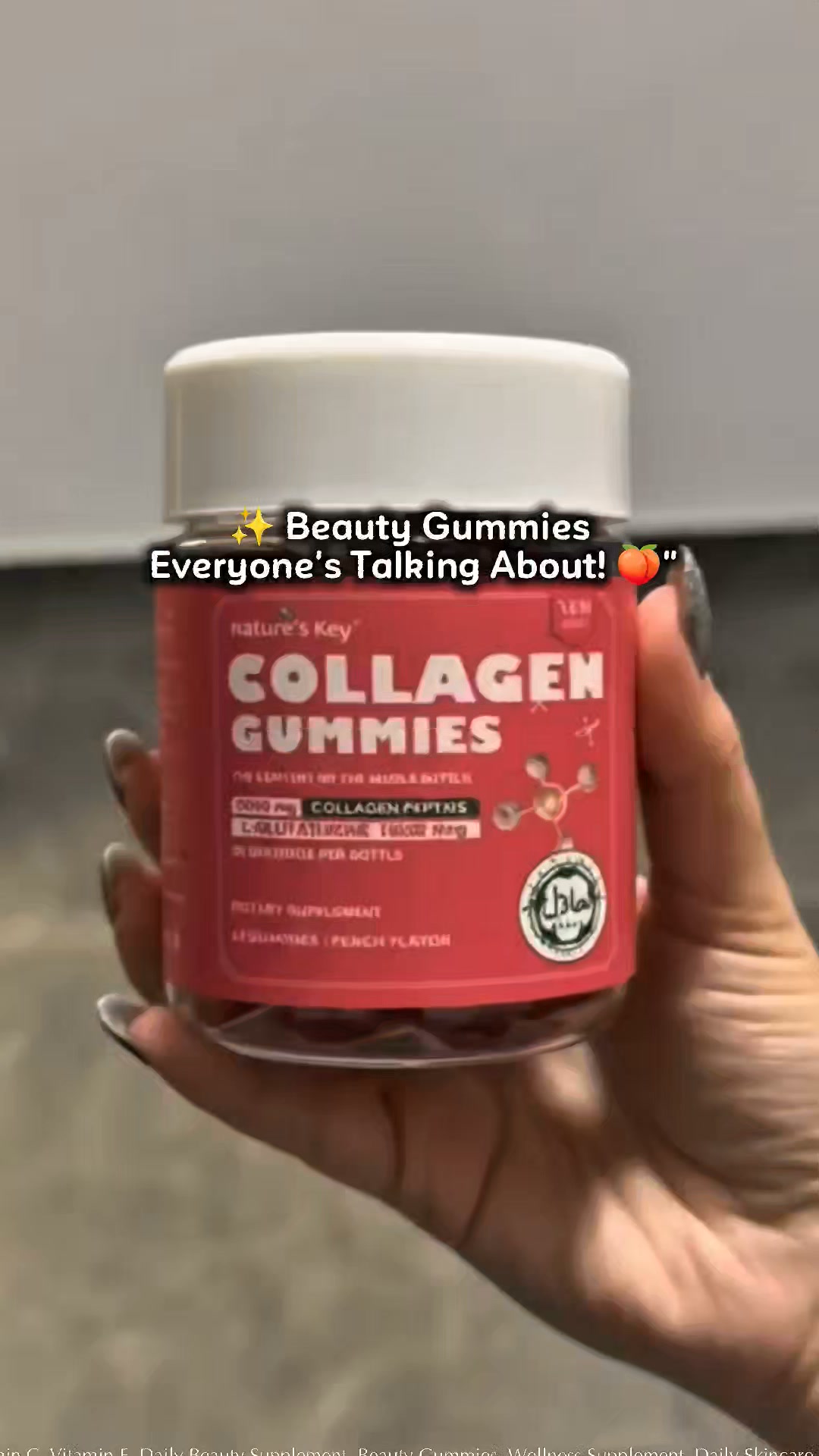 Nature's Key, Halal Edible Collagen Gummies Contains, L-Glutathione- Skin Elasticity & Hydration,, Hair & Nail Strength with Vitamins C, E &, Biotin, Peach Flavor , https://s.shopee.sg/9Uzpuq1UGw, 
