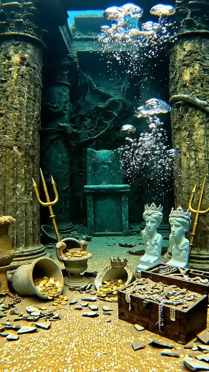 Diving to a sunken city on the ocean floor and found a massive throne ...
