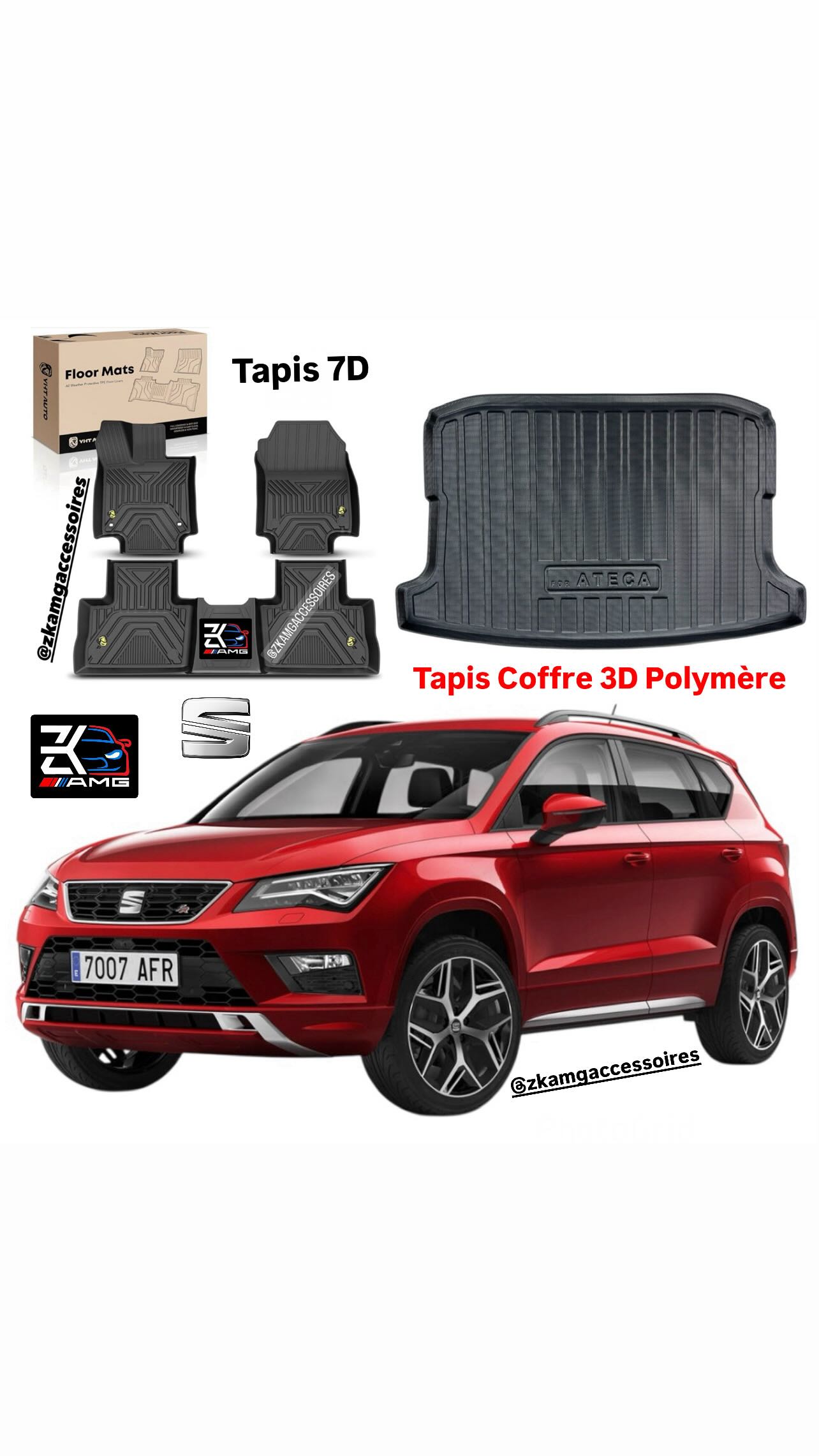 Kit Tapis Voiture + Coffre 3D Caoutchouc Sur Mesure SEAT Arona Depuis 2017 – Antidérapant, Tous Temps, Protection Totale